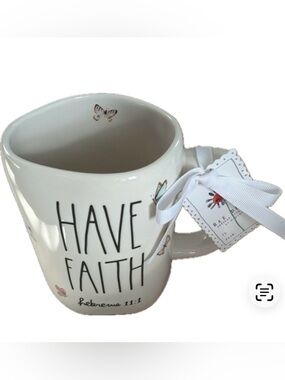 Rae Dunn White "Have Faith" Ceramic Mug with Butterfly Accents